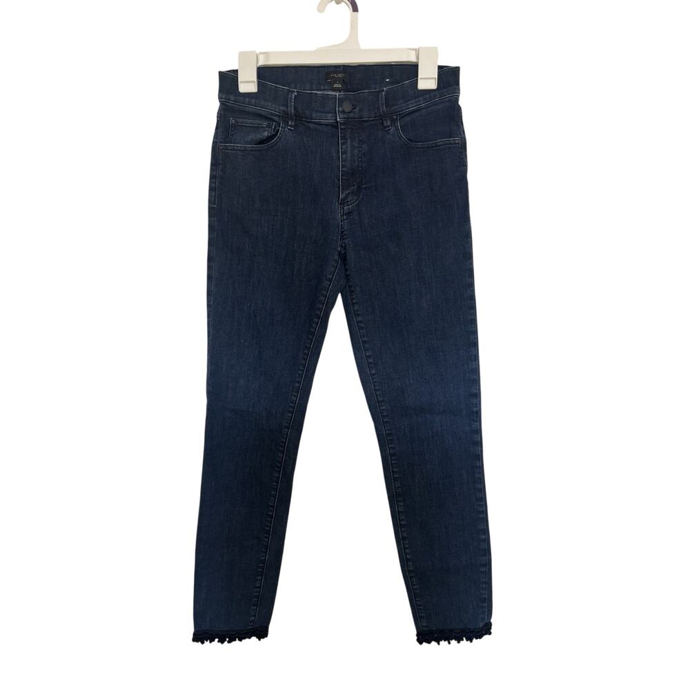 Ann Taylor Factory Dark Wash Skinny Jeans Chenille Trim Hem 6 Stretch